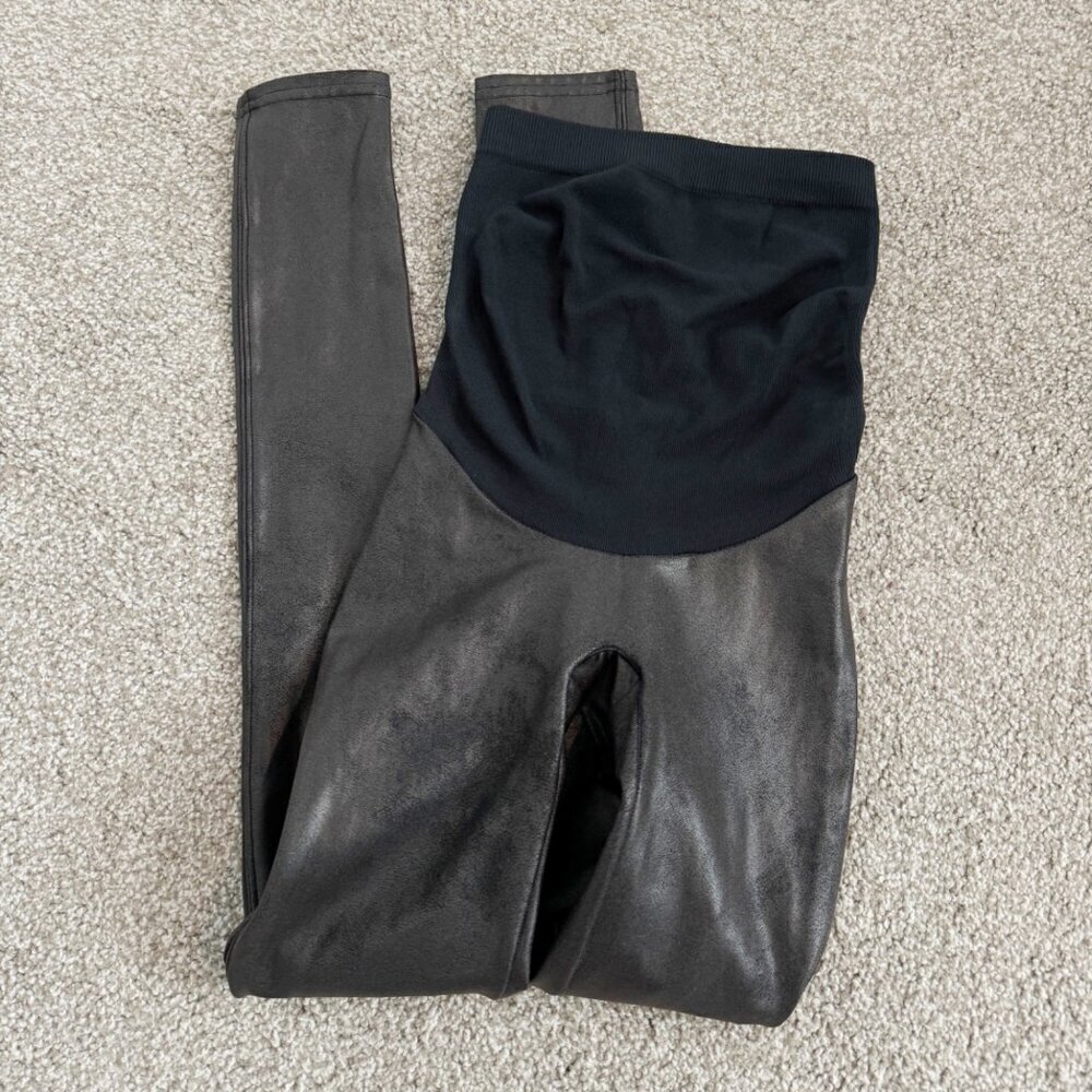 Spanx Mama Faux Leather Pregnancy‎ Over The Belly Maternity Leggings in Black XS